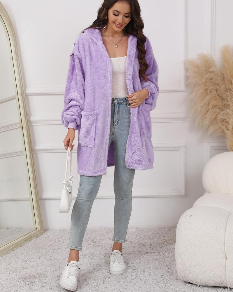 Argstar Hooded Cardigan for Women and Men, Oversized Sweatshirt Fuzzy Fleece Blanket Hoodie Jacket - One Size Fits All - Image 4